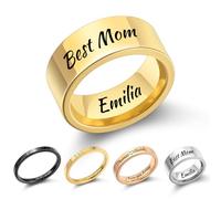 MMXX Anelli 2MM/4MM/8MM Personalizzati in Acciaio Inossidabile Incisione Personalizzata Nome Data Fedi Nuziali Semplici Anello di Promessa di Alta Lucidatura per Donne Uomini -8mm Oro