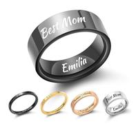 MMXX Anelli 2MM/4MM/8MM Personalizzati in Acciaio Inossidabile Incisione Personalizzata Nome Data Fedi Nuziali Semplici Anello di Promessa di Alta Lucidatura per Donne Uomini -8mm Nero