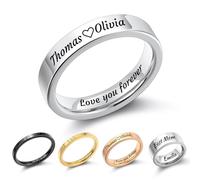 MMXX Anelli 2MM/4MM/8MM Personalizzati in Acciaio Inossidabile Incisione Personalizzata Nome Data Fedi Nuziali Semplici Anello di Promessa di Alta Lucidatura per Donne Uomini -4mm Argento