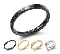 MMXX Anelli 2MM/4MM/8MM Personalizzati in Acciaio Inossidabile Incisione Personalizzata Nome Data Fedi Nuziali Semplici Anello di Promessa di Alta Lucidatura per Donne Uomini -2mm Nero