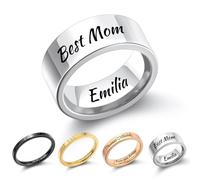 MMXX Anelli 2MM/4MM/8MM Personalizzati in Acciaio Inossidabile Incisione Personalizzata Nome Data Fedi Nuziali Semplici Anello di Promessa di Alta Lucidatura per Donne Uomini -8mm Argento