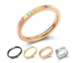 MMXX Anelli 2MM/4MM/8MM Personalizzati in Acciaio Inossidabile Incisione Personalizzata Nome Data Fedi Nuziali Semplici Anello di Promessa di Alta Lucidatura per Donne Uomini -2mm Oro Rosa