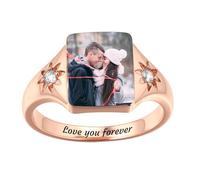 MMXX Anelli Pietra Portafortuna Personalizzati per Donna Anello Promessa Personalizzata Foto Nome Possibilità Incisione Foto Testo Regalo Commemorativo per Amanti Madri (Stile D3 - Taglia 9)
