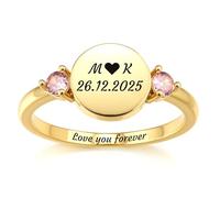 MMXX Anelli Pietra Portafortuna Personalizzati per Donna Anello Promessa Personalizzata Foto Nome Possibilità Incisione Foto Testo Regalo Commemorativo per Amanti Madri (Stile A2 - Taglia 14)