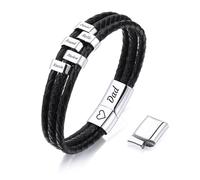 MMXX Bracciale Personalizzato con Nome da Uomo Bracciali in Vera Pelle Intrecciata con 2-9 Perline Regali per Nonno Papà Marito Fratello Gioielli per la Festa del Papà - Argento: 5 Perline