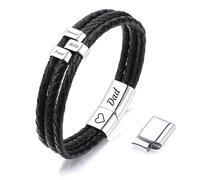 MMXX Bracciale Personalizzato con Nome da Uomo Bracciali in Vera Pelle Intrecciata con 2-9 Perline Regali per Nonno Papà Marito Fratello Gioielli per la Festa del Papà - Argento: 3 Perline