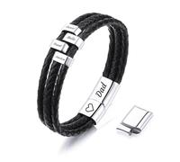 MMXX Bracciale Personalizzato con Nome da Uomo Bracciali in Vera Pelle Intrecciata con 2-9 Perline Regali per Nonno Papà Marito Fratello Gioielli per la Festa del Papà - Argento: 4 Perline