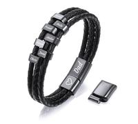 MMXX Bracciale Personalizzato con Nome da Uomo Bracciali in Vera Pelle Intrecciata con 2-9 Perline Regali per Nonno Papà Marito Fratello Gioielli per la Festa del Papà - Nero: 7 Perline