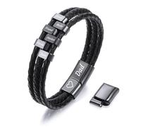 MMXX Bracciale Personalizzato con Nome da Uomo Bracciali in Vera Pelle Intrecciata con 2-9 Perline Regali per Nonno Papà Marito Fratello Gioielli per la Festa del Papà - Nero: 6 Perline