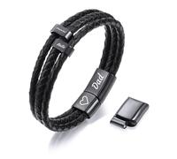 MMXX Bracciale Personalizzato con Nome da Uomo Bracciali in Vera Pelle Intrecciata con 2-9 Perline Regali per Nonno Papà Marito Fratello Gioielli per la Festa del Papà - Nero: 2 Perline