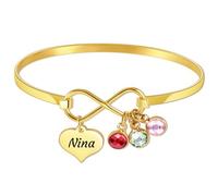 MMXX Braccialetti Personalizzati con 1/2/3 Pietre Portafortuna per Donna Bracciale Infinito con Ciondolo a Cuore Incisione Personalizzata di Nome/Data Regali di Compleanno per le Donne -B2