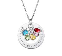 MMXX Collana con Pietra Portafortuna Personalizzata per Donne Nome Collana Personalizzata 2-5 Nomi Oro/Argento/Oro Rosa Ciondolo Rotondo con Pietre Portafortuna Gioielli Famiglia Regalo per Mamma - D1