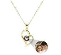 MMXX Collana di Proiezione Personalizzata con Foto All'interno Foto Collana Personalizzato Commemorativa Nascosta Rotondo/Forma del Cuore Ti Amo 100 Lingue Collana per Donna (D2: Oro)