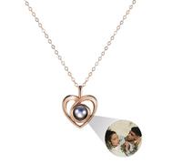 MMXX Collana di Proiezione Personalizzata con Foto All'interno Foto Collana Personalizzato Commemorativa Nascosta Rotondo/Forma del Cuore Ti Amo 100 Lingue Collana per Donna (A3: Oro Rosa)