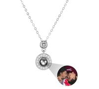 MMXX Collana di Proiezione Personalizzata con Foto All'interno Foto Collana Personalizzato Commemorativa Nascosta Rotondo/Forma del Cuore Ti Amo 100 Lingue Collana per Donna (H1: Argento)
