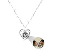 MMXX Collana di Proiezione Personalizzata con Foto All'interno Foto Collana Personalizzato Commemorativa Nascosta Rotondo/Forma del Cuore Ti Amo 100 Lingue Collana per Donna (A1: Argento)