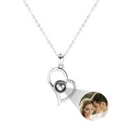MMXX Collana di Proiezione Personalizzata con Foto All'interno Foto Collana Personalizzato Commemorativa Nascosta Rotondo/Forma del Cuore Ti Amo 100 Lingue Collana per Donna (D1: Argento)