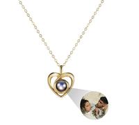 MMXX Collana di Proiezione Personalizzata con Foto All'interno Foto Collana Personalizzato Commemorativa Nascosta Rotondo/Forma del Cuore Ti Amo 100 Lingue Collana per Donna (A2: Oro)