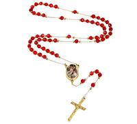 MMXX Collana Rosario Personalizzato con Foto Testo per Uomini Donne Collana Croce Cattolica Grani di Preghiera Cattolici Personalizzati Ciondolo Crocifisso Regali Religiosi - Rosso