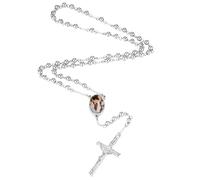 MMXX Collana Rosario Personalizzato con Foto Testo per Uomini Donne Collana Croce Cattolica Grani di Preghiera Cattolici Personalizzati Ciondolo Crocifisso Regali Religiosi - Argento