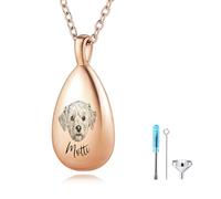 MMXX Ritratto di Animale Domestico Personalizzato Lacrima Collana Urna per Ceneri con Nome/Foto Acciaio Inossidabile Gioielli Memoriali Della Cremazione per Gli Amanti Degli Animali (Oro rosa - Foto)