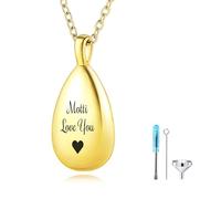 MMXX Ritratto di Animale Domestico Personalizzato Lacrima Collana Urna per Ceneri con Nome/Foto Acciaio Inossidabile Gioielli Memoriali Della Cremazione per Gli Amanti Degli Animali (Oro - Testo)
