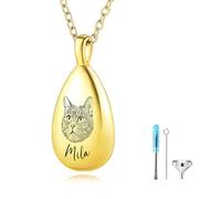 MMXX Ritratto di Animale Domestico Personalizzato Lacrima Collana Urna per Ceneri con Nome/Foto Acciaio Inossidabile Gioielli Memoriali Della Cremazione per Gli Amanti Degli Animali (Oro - Foto)