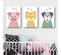 MMZBYAN Quadro moderno e minimalista per la decorazione della stanza dei bambini * 3 disegni senza cornice di gatti, cani, scimmie, 40 × 60 cm