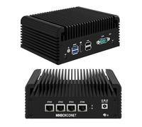 MNBOXCONET Firewall Hardware Industrie Mini PC Fanless J4125, Micro PC Application Router Embedded Computer, Barebone 16GB RAM 128GB SSD, 4 x i211 LAN, RS232 Com, Auto Power On
