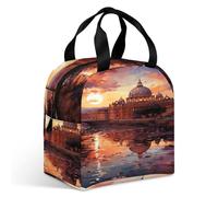 MNBVKL Borsa per il pranzo con tasca, borsa per il pranzo stampata con tramonto di Roma, borsa per il pranzo all'aperto, borsa per il pranzo da viaggio, borsa universale per il pranzo