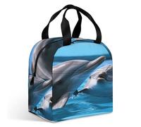 MNBVKL Borsa per il pranzo con tasca, due delfini nell'acqua, borsa per il pranzo all'aperto, borsa per il pranzo da viaggio, borsa universale per il pranzo