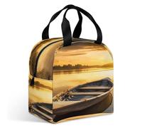 MNBVKL Borsa per il pranzo con tasca, fiume tramonto barca in legno stampata borsa per il pranzo, borsa per il pranzo all'aperto, borsa per il pranzo da viaggio, borsa universale per il pranzo