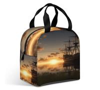 MNBVKL Borsa per il pranzo con tasca, nave nel lago tramonto stampato borsa per il pranzo, borsa per il pranzo all'aperto, borsa per il pranzo da viaggio, borsa universale per il pranzo