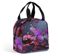 MNBVKL Borsa per il pranzo da picnic, borsa per il pranzo con stampa farfalla viola prugna, borsa per il pranzo all'aperto, borsa da pranzo da viaggio, borsa universale per il pranzo