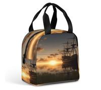 MNBVKL Borsa per il pranzo da picnic, nave nel lago tramonto borsa per il pranzo, borsa per il pranzo all'aperto, borsa per il pranzo da viaggio, borsa universale per il pranzo