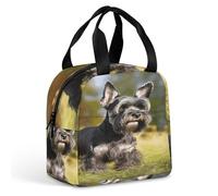 MNBVKL Borsa per il pranzo isolante in alluminio, cane Schnauzer sull'erba stampata borsa per il pranzo, borsa per il pranzo all'aperto, borsa per il pranzo da viaggio, borsa universale per il pranzo