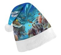 MNBVKL Cappello di Natale, cappello di Natale stampato con delfini di pesce di mare, cappello di Natale per adulti, cappello di Natale multifunzionale