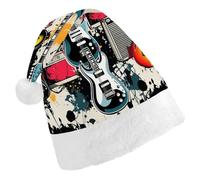 MNBVKL Cappello di Natale, cappello di Natale stampato con motivo musicale rock, cappello di Natale per adulti, cappello di Natale multifunzionale