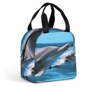 MNBVKL Sacchetto di pranzo dell'isolamento del di alluminio, due delfini nell'acqua stampata borsa del pranzo, borsa del pranzo all'aperto, borsa del pranzo di viaggio, borsa universale del pranzo
