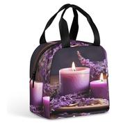 MNBVKL Sacchetto di pranzo dell'isolamento del di alluminio, lavanda viola con le candele stampate borsa del pranzo, borsa del pranzo all'aperto, borsa del pranzo di viaggio, borsa universale del