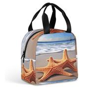 MNBVKL Sacchetto di pranzo dell'isolamento del di alluminio, stella marina sulla spiaggia stampata borsa del pranzo, borsa del pranzo all'aperto, borsa del pranzo di viaggio, borsa universale del