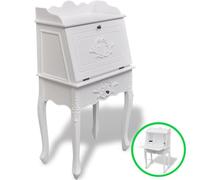 MNCVXAXG Scrivania Bianca in MDF e Pino con Armadio | Stile Antico Francese, Cassetto e Scaffali, 60 x 36,4 x 111 cm, Fissaggio a Parete Incluso