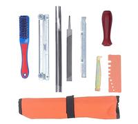 MNDPOAATY Kit affilatrice per Motosega da 11 Pezzi, Set di Strumenti per affilare i Denti della a Catena con Manico Calibro, Manico in Legno in Acciaio al Carbonio per Motosega elettrica,