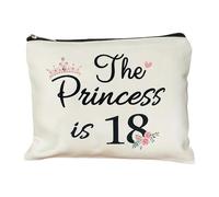 MNFPSJB Regalo per il 18° compleanno per donne, migliore amica, figlia, divertente regalo di compleanno per lei, la principessa è 18, graziosa borsa per il trucco festeggia i diciotto anni