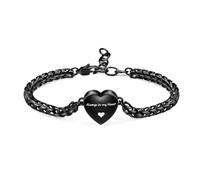 Mnicremation - Braccialetto con urna per ceneri con medaglione a forma di cuore, per ceneri, regolabile, da donna, con scritta "Always in my heart", Acciaio inossidabile, Nessuna pietra preziosa
