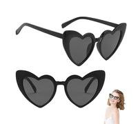 MniimaLuxe 2 occhiali da sole a forma di cuore, stile vintage, a forma di cuore, per donne, uomini, bambini, feste, viaggi, servizi fotografici (nero)