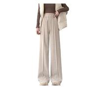 Mnjyihy Pantaloni da donna a spina di pesce a gamba larga pantaloni elastici a vita alta in pile ispessito pantaloni della tuta di lana con tasche, En8 sottile, L