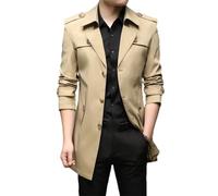 Mnjyihy Trench Lungo Da Uomo Con Risvolto Primaverile Cappotto Giacca A Vento Slim Fit Monopetto Tinta Unita Khaki L
