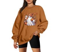 MNLYBABY Felpe di Halloween Donne Cute Ghost Shirt: Oversize Coffee Lover Fall Pumpkin Sweater Spooky Hoodie Top, Arancione, X-Large