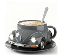 mnopx Tazza da tè unica a forma di auto, set di tazze da caffè a forma di auto da 12 once. Tazza a forma di maggiolino, con piattino, regali di Natale e San Valentino, regali per gli innamorati